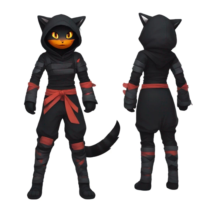 Edgy Shy Anthro Ninja cool pretty dark Litten-Pokémon-cat-fursona-animal techwear Bandages gloves socks sticker