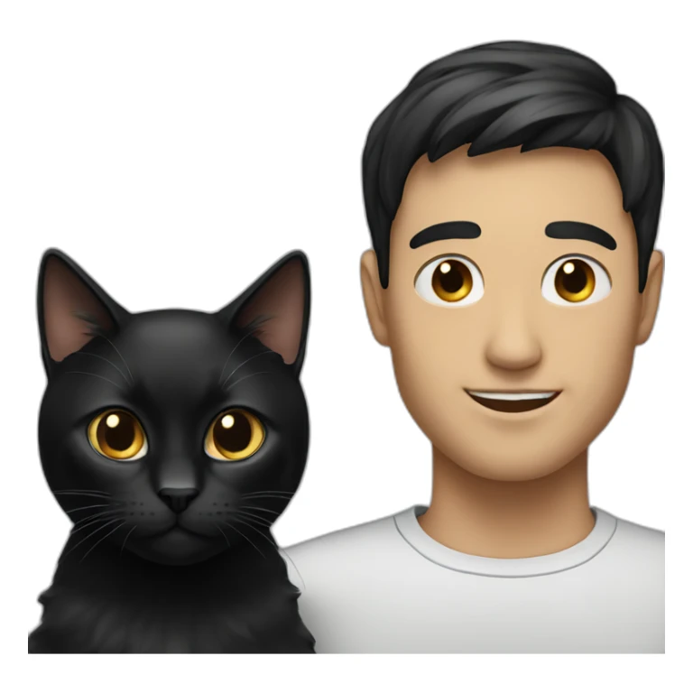 A man with black-hair and a black-cat sticker