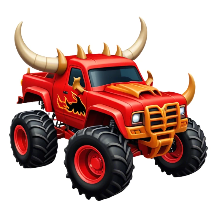 El Toro Loco - Monster Jam (Model Year: 2022) (Iconic colour: Red with horns) - An eye-catching monster truck with a wild, rebellious design in bold red. Include stylized, large horn graphics and aggressive facial elements that evoke a bull-like, ferocious appearance, exuding daring and unstoppable force. sticker