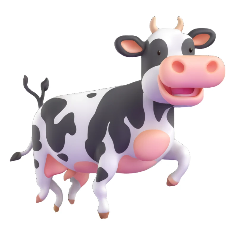 black and white cow jumping in a grass field sticker