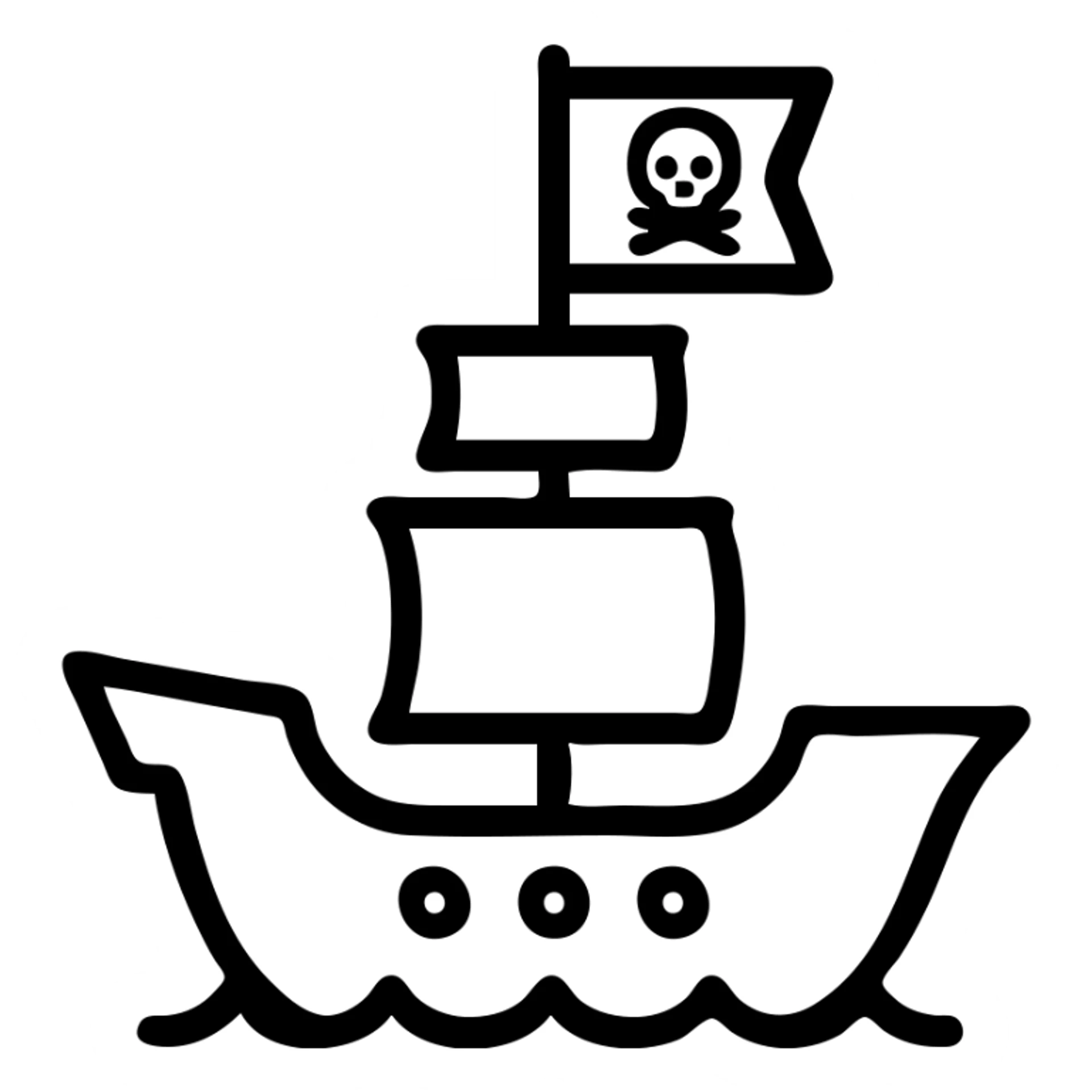 pirate ship, simple icon style, clean lines, minimal detail sticker