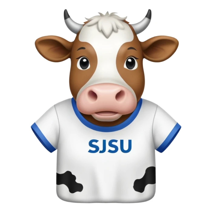 cow wearing a t-shirt that says SJSU sticker