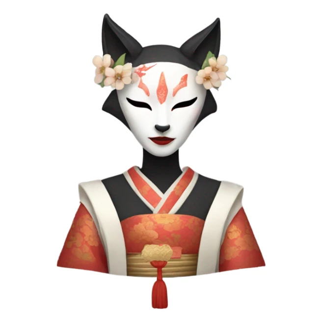 woman wearking kitsune japanese mask sticker