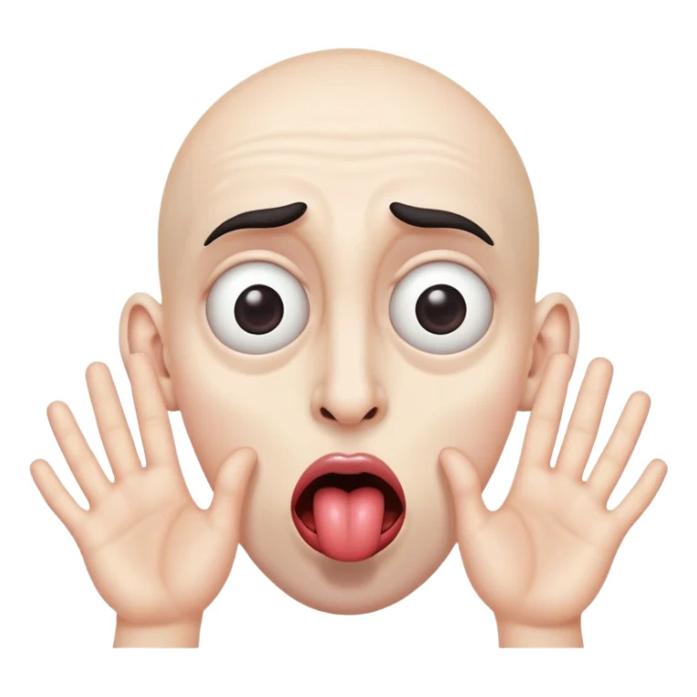 scary eyes, tongue out, big nose, hands under face sticker