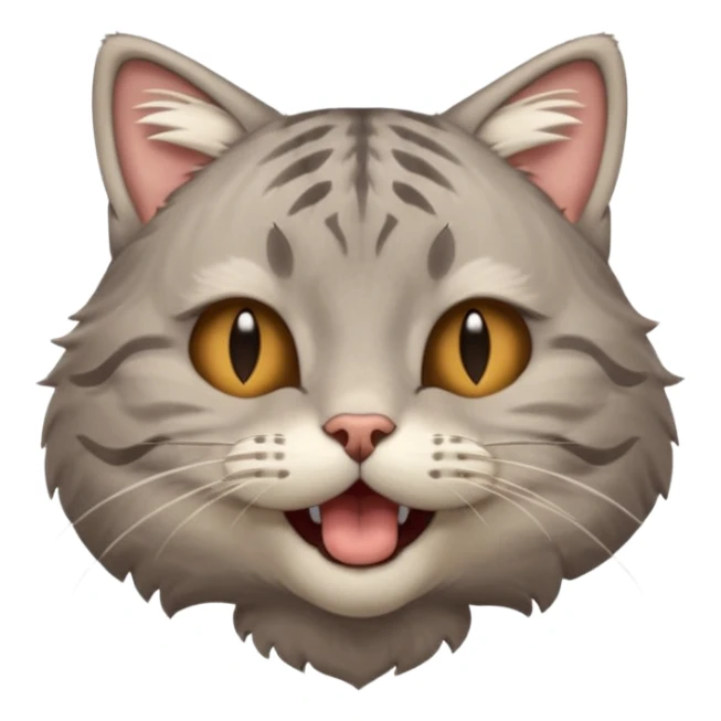 A high-resolution photo-realistic digital illustration of a solid grey tabby cat, eyes closed, head titled up yawning sticker