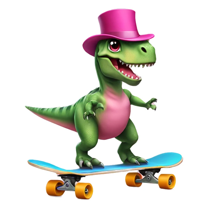 Dinosaur on skateboard with pink top hat sticker