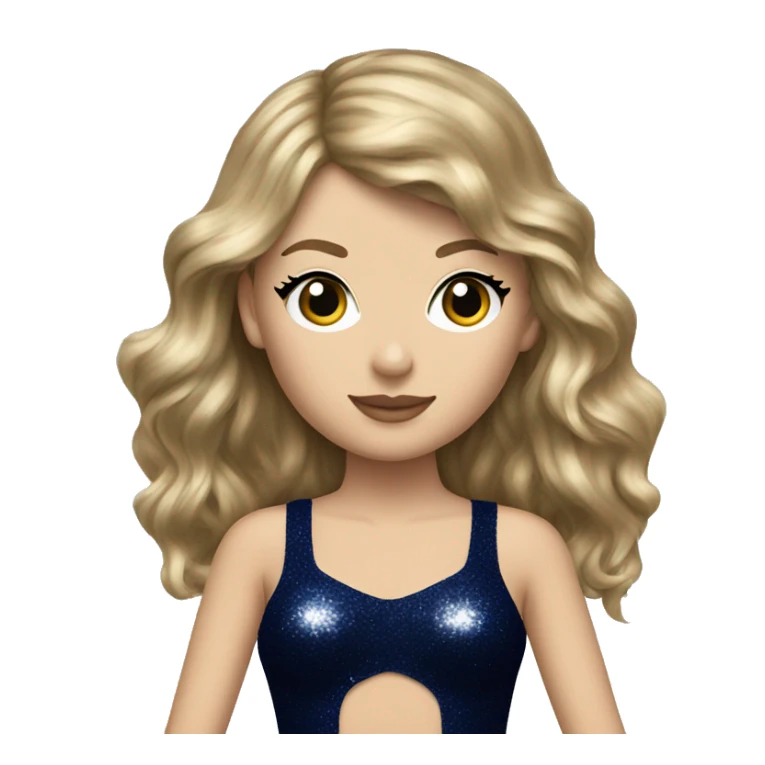 Realistic Taylor swift wearing navy blue glittery bodysuit and long hair sticker