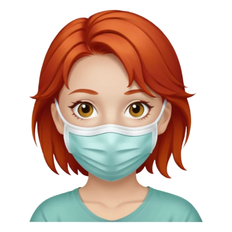Red hair girl with face mask sticker