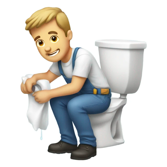 Dad fixing toilet and bathroom floor sticker