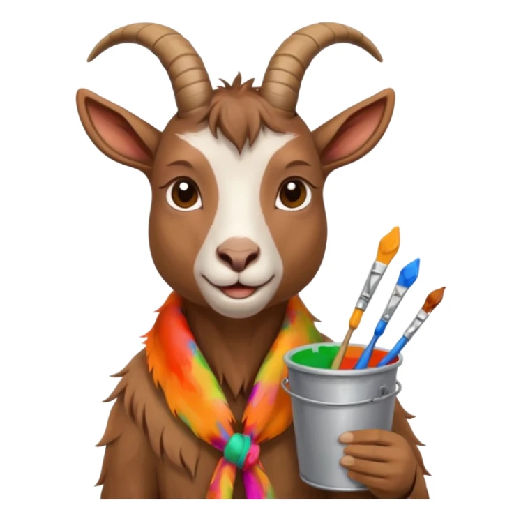 The goat is holding paints and threads in his hands sticker