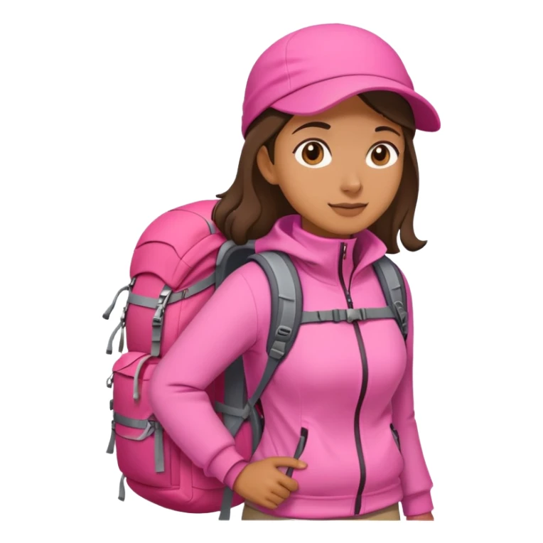 woman wearing pink clothes with hiking backpack sticker