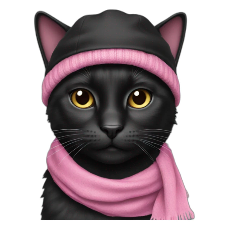 black cat with pink cap and black scarf sticker