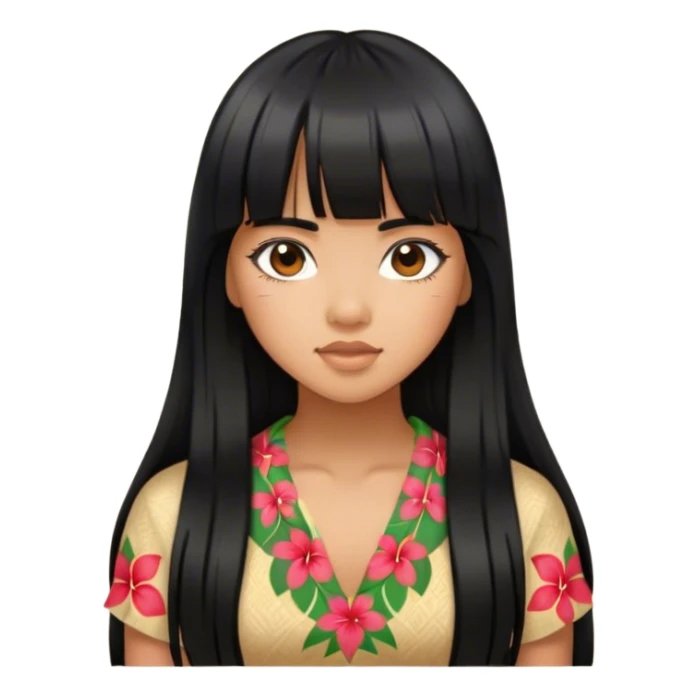 Hawaiian girl with long black hair and bangs  sticker