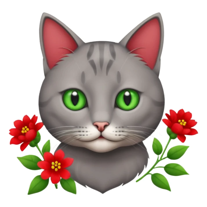 Male cat holding red flowers sticker