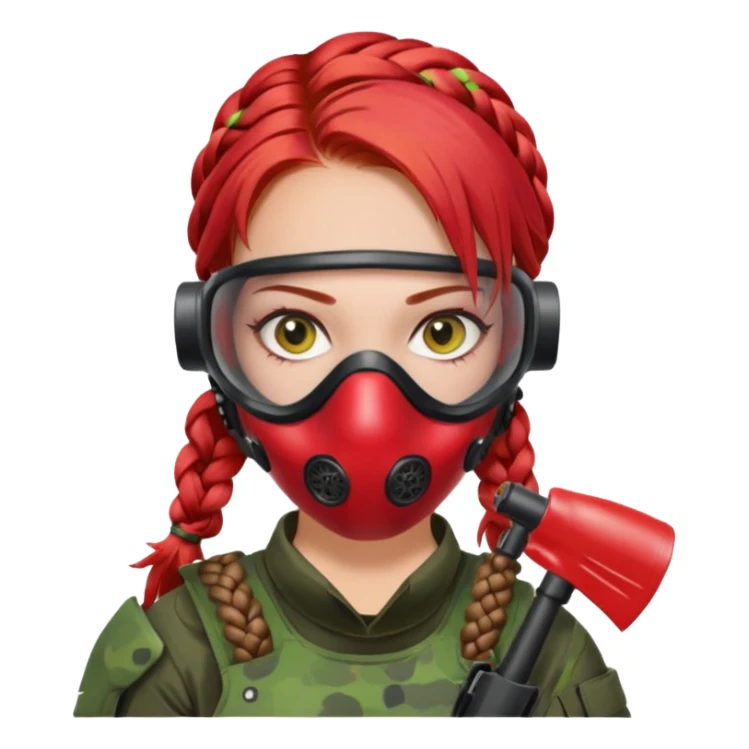 paintball player face girl braided red hair sticker