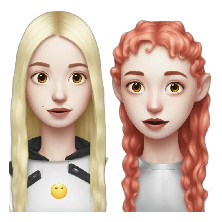 Grimes with milk dripping down face, elon musk smirking, duo sticker