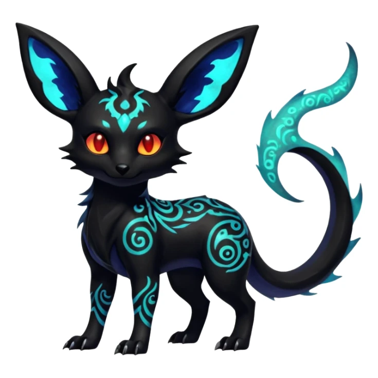 Shiny Fiery Dark Ugly Evil Realisitc Glowing Eldritch Horror Cool Edgy Badass Emo Glorious Demonic Batty Punky Aural Iridescent Fluorescent Bioluminescent Umbreon-Amaura-Salandit-Litten-Flareon-Fakémon-fusion (full body) with intricate pattern markings sticker