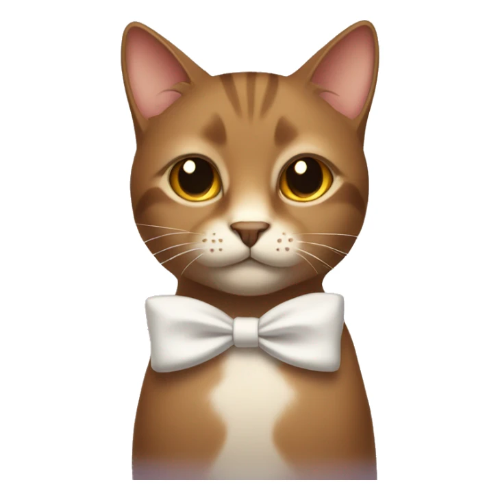 Brown cat with a white bow around the neck and light brown eyes sticker