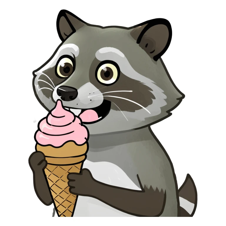 Raccoon eating ice cream sticker