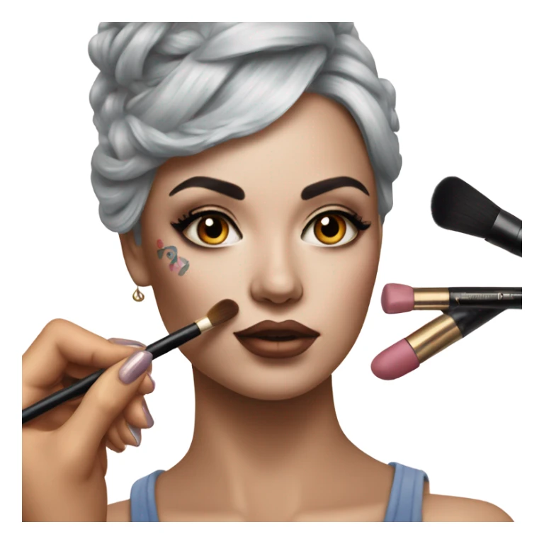 Hyper Realistic Beautiful lightly tattooed woman having make-up applied  sticker