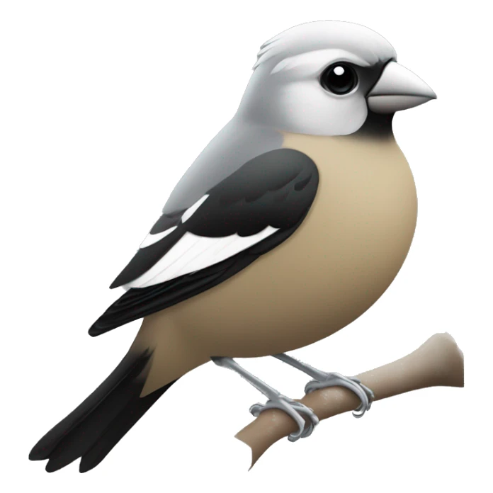 Finch, black back, white chest with 2 black bands, silver beak, silver feet, black eyes sticker