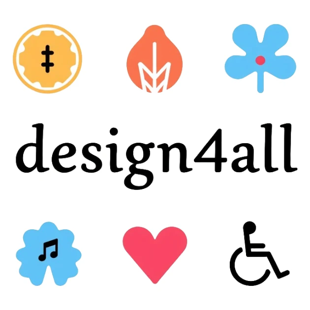 design4all logo, inclusive design concept with accessibility symbols sticker