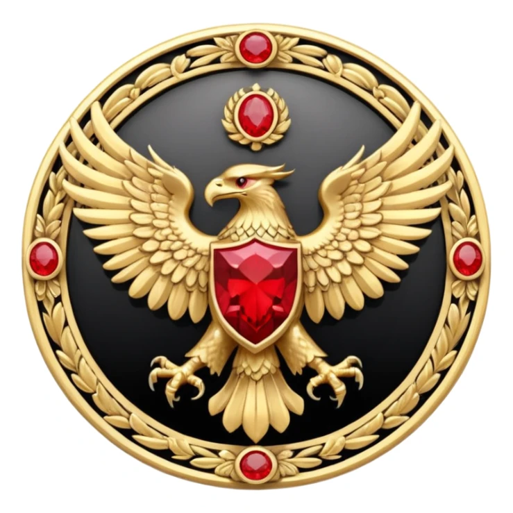 Golden double headed eagle with wings crest / brosch in a circle with red gems and no background sticker