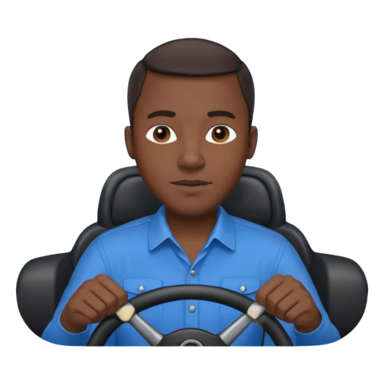 ["Black male driver, wearing a blue shirt, hands on steering wheel."] sticker