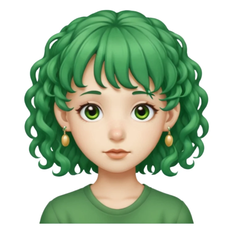 green curly  haired with hair bangs big head accessory big nose mid size ear young piercing  sticker