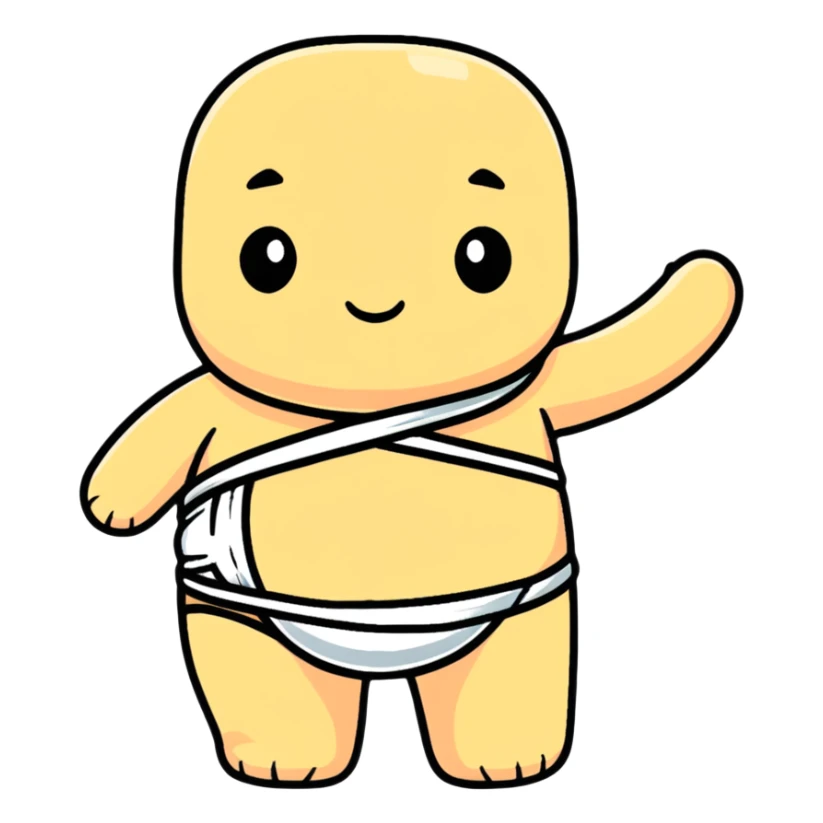 A cute cartoon stomach being repaired with a bandage and healing sticker