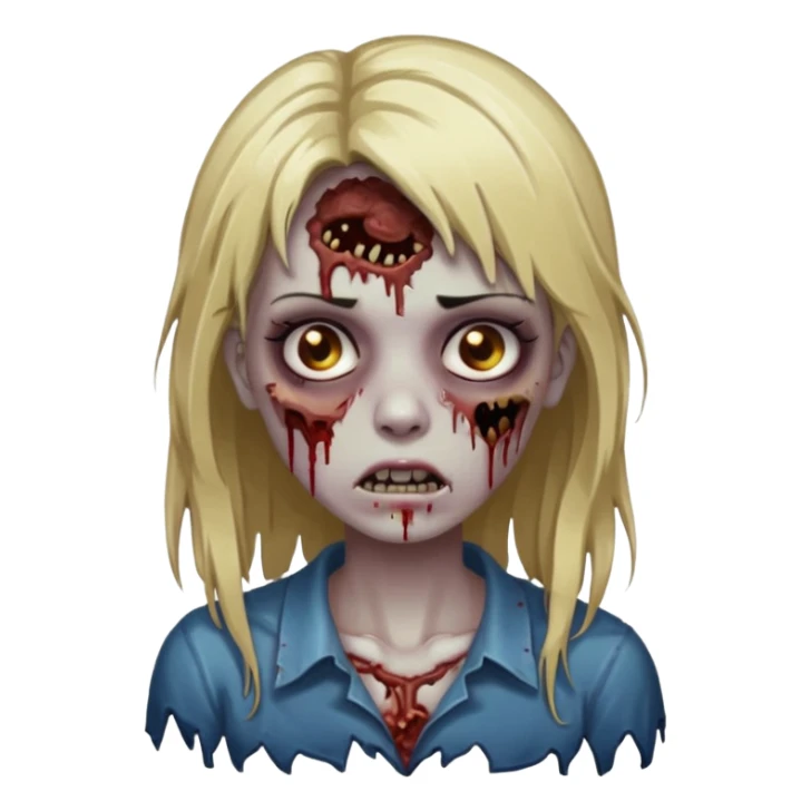 Create a zombie girl with dark hair and medium blonde highlights.  sticker