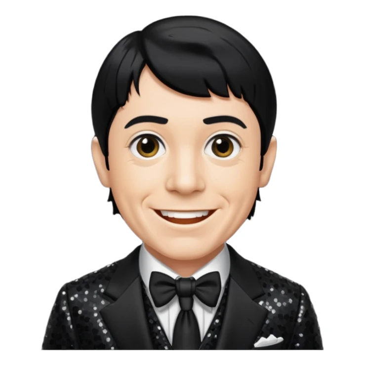 Moe Howard from The Three Stooges with black hair, black sequin suit  sticker