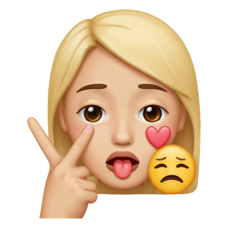 Emoji face crying while doing a kissy face holding up the peace sign sticker