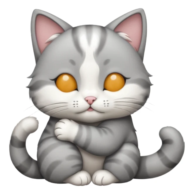 1 grey and white small cat with its eyes closed lying down leaning on its elbow with its paw curled under his head holding it up sticker
