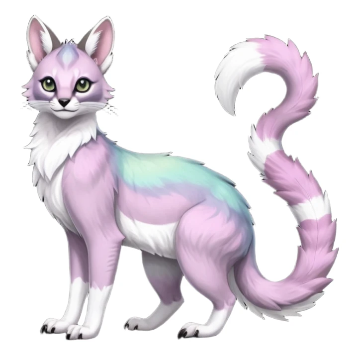 Colorful dark tropical pale light fruity pastel white glorious iridescent divine exotic cute cool beautiful beautiful fantasy-caracal-civet-genet-sergal-vernid-Gryphon-Cacomistle-Trico-oncilla-animal-Fakémon-hybrid-fursona (full body) sticker