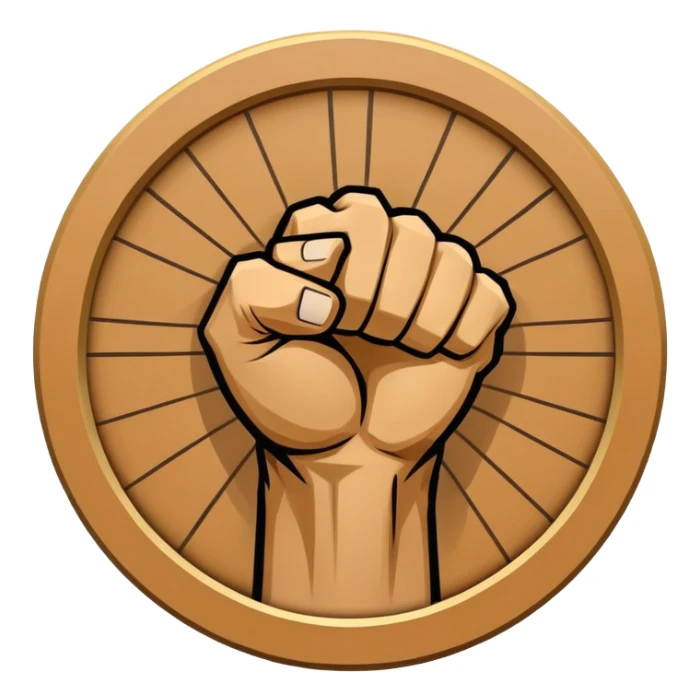 Round emblem symbolizing martial arts with a bold fist facing forward in the center. The fist is surrounded by dynamic lines representing movement and power. The design conveys strength, focus, and precision, with a minimalist background emphasizing the combat spirit. Transparent background. sticker