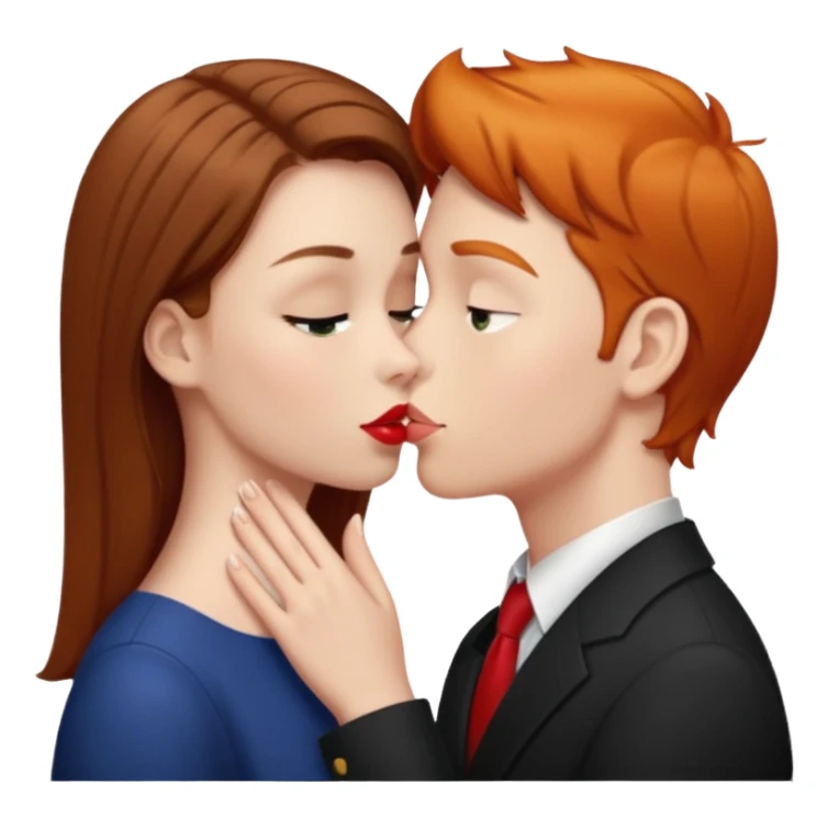 Girl with straight brown hair kissing ginger boy sticker