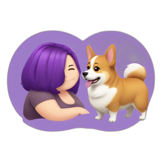 fat corgi and purple hair girl sticker