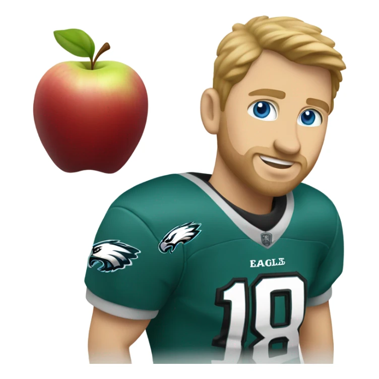 White male with blue eyes and an eagles fan climbing up apple  sticker