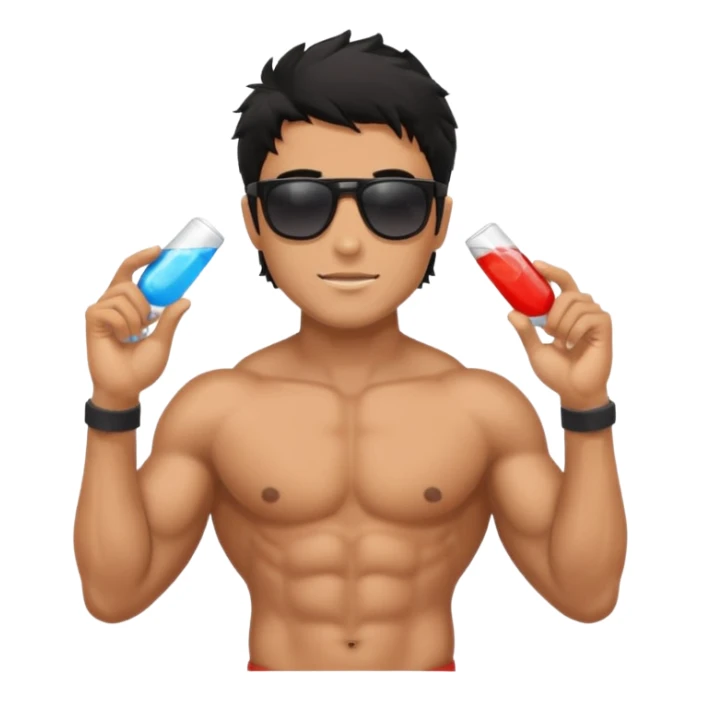 Shirtless Dark Tan Muscular lifeguard with messy black hair sticker