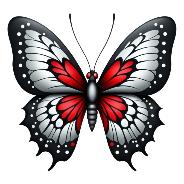 Dark evil gloomy Badass emo gothic punky butterfly black and silver with intricate red and white patterns  sticker