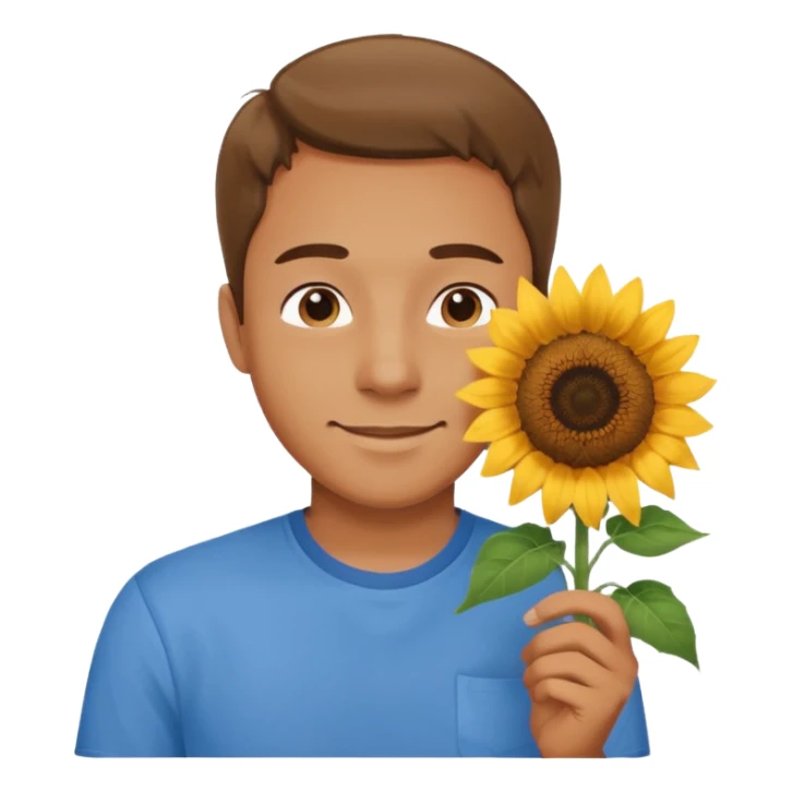 Man smelling sunflower with gentle smile, body sticker