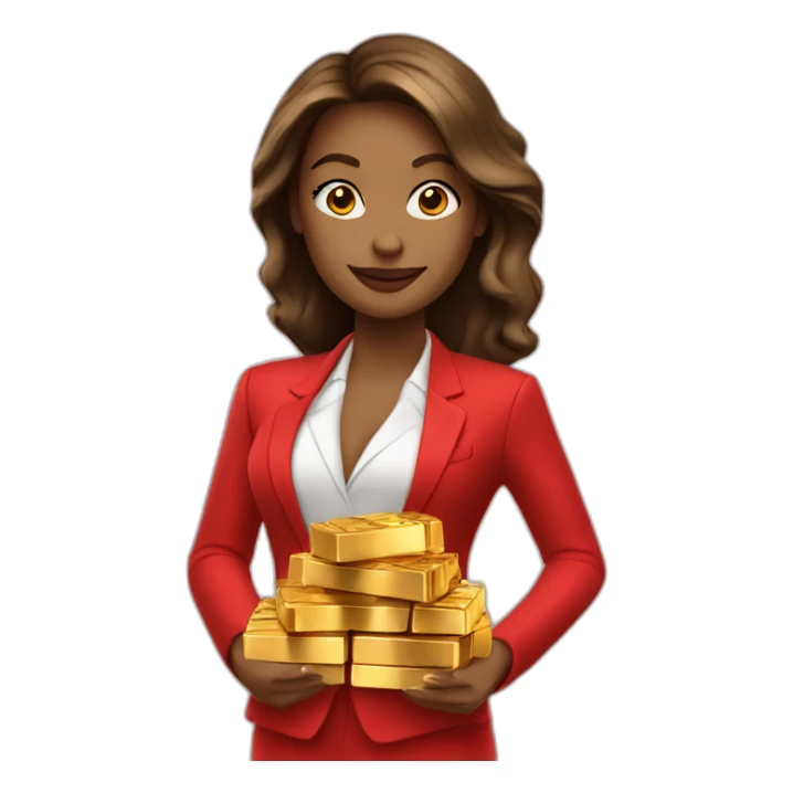 Posh-woman-with-red-suit-offering-goldbar sticker