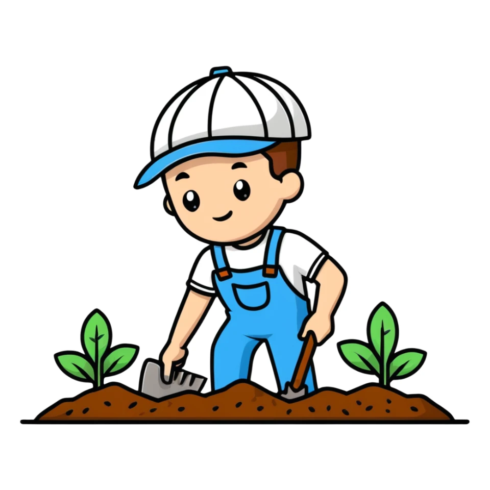 focused young white male gardener digging soil sticker