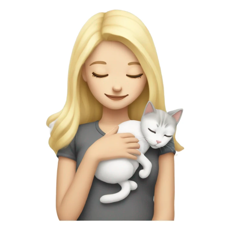 blonde girl side sleeping gray and white cat sticker