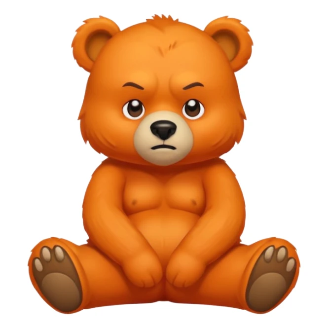 Create a orange friendly bear, make him look like from a kid cartoon. Show his whole body. Make him look shy and cross his leg while he is standing. make him look mad sticker