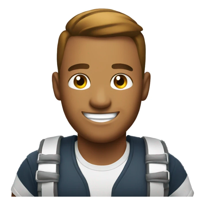 smiling man in locker room wearing harness sticker