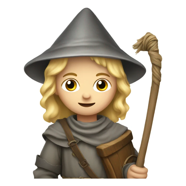 young medieval pilgrim with bag, staff, hat and blond hair sticker