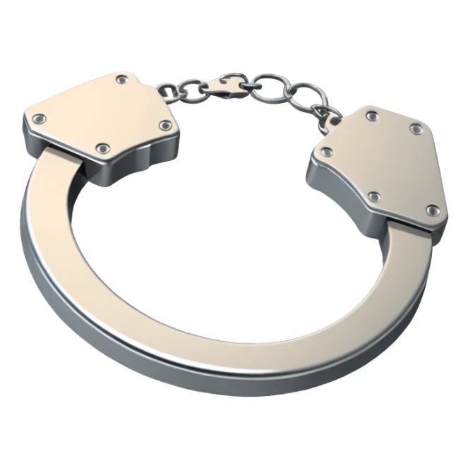 Minimalistic metallic handcuffs emoji, reflective metal, simple flat vector design, futuristic minimal style sticker