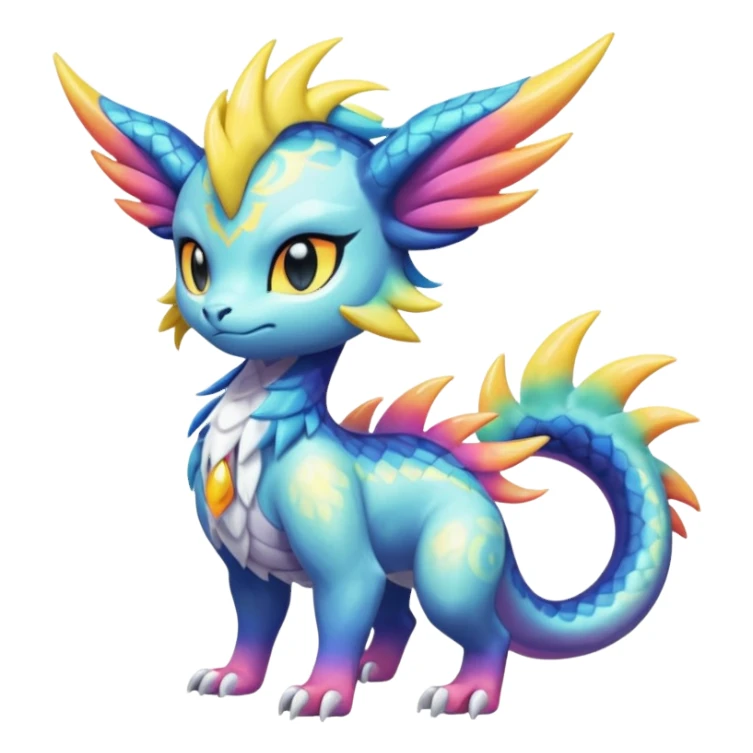 Shiny Draconic Sunny furry neon colorful scaly painted Asian pastel-gradient Absol-Meloetta-Solgaleo-Luxray-Suicune-fusion sticker